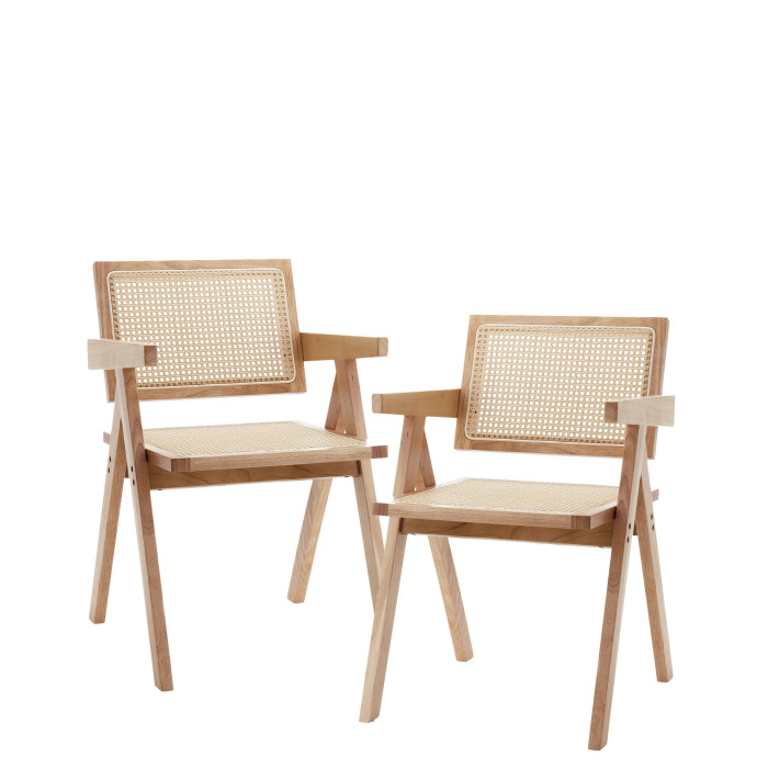 Silla Mamba pack de 2 sillas retro en madera y ratán