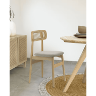Pack de 2 Sillas de comedor Honey de Tela Beige y Madera Natural