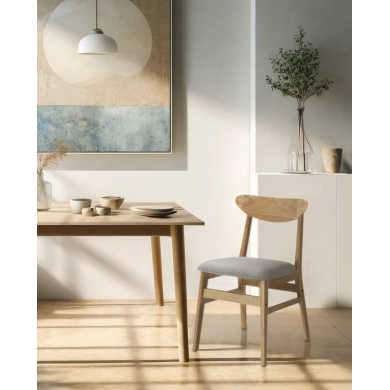 Elegante Pack de 2 Sillas de Comedor Dover - De tela y Madera Natural