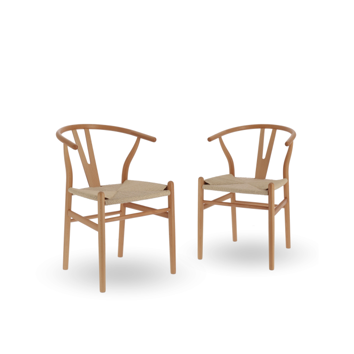 Pack de 2 Sillas Otti de Madera Natural con Asiento Trenzado - Estilo Nórdico