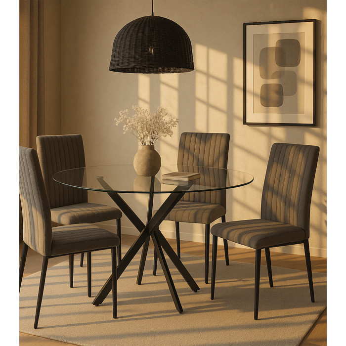 Mesa comedor redonda de cristal DAN patas cruzadas