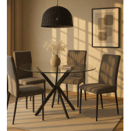 Mesa comedor redonda de cristal DAN patas cruzadas