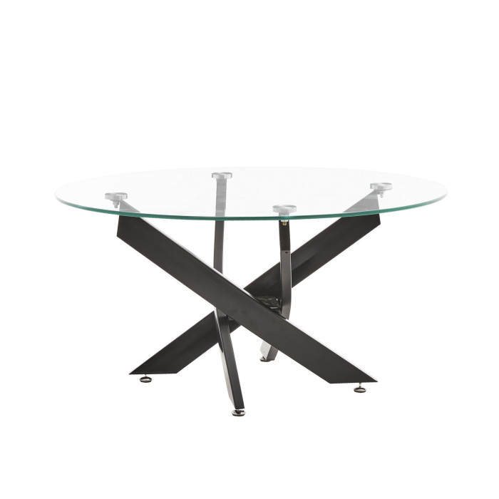 Mesa centro de cristal redonda DAN con patas cruzadas