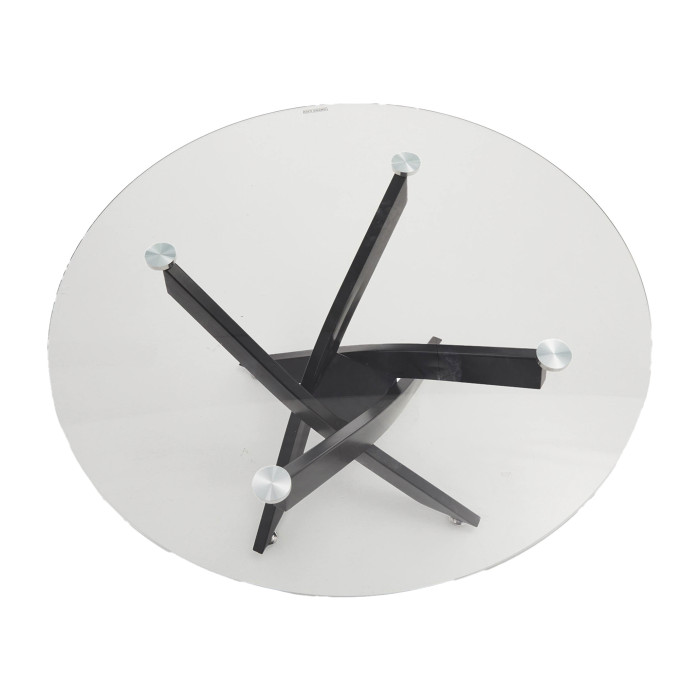 Mesa centro de cristal redonda DAN con patas cruzadas