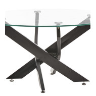 Mesa centro de cristal redonda DAN con patas cruzadas