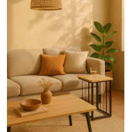 Mesa Auxiliar Aruba – Roble y metal negro, diseño compacto