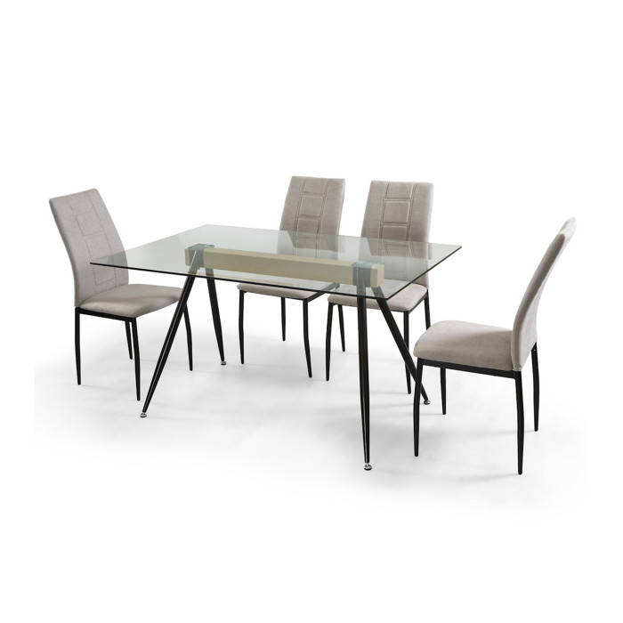 Mesa de Comedor Marama – Cristal templado, roble y metal negro