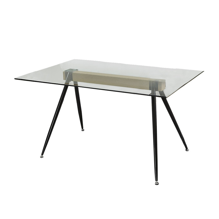 Mesa de Comedor Marama – Cristal templado, roble y metal negro