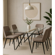 Mesa de Comedor Marama – Cristal templado, roble y metal negro