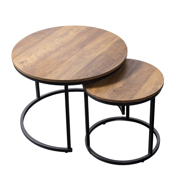 Set de mesas Kio – Mesas auxiliares redondas en negro y roble