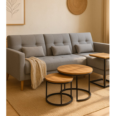 Set de mesas Kio – Mesas auxiliares redondas en negro y roble Set de mesas Kio – Mesas auxiliares redondas en negro y roble