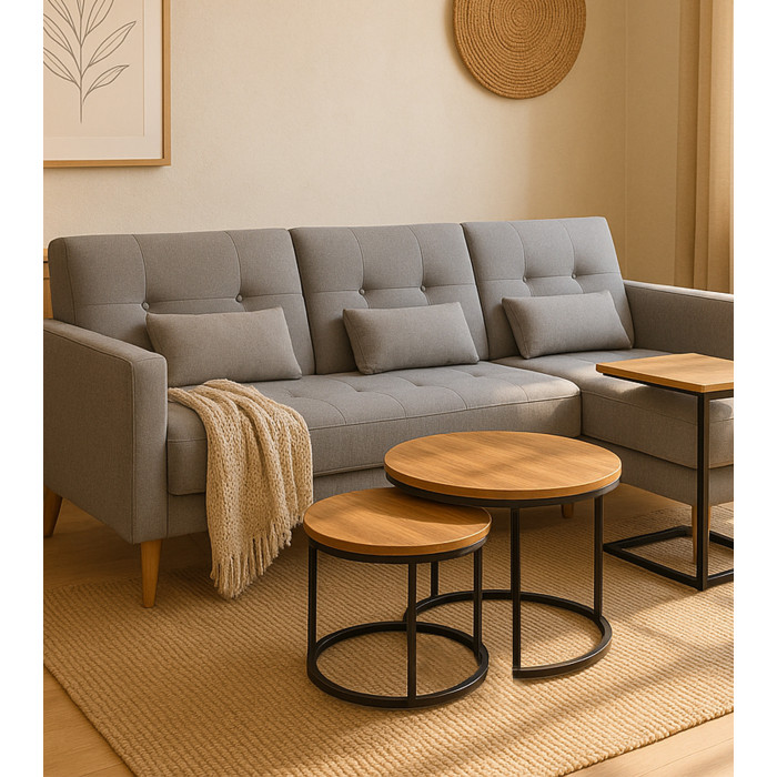 Set de mesas Kio – Mesas auxiliares redondas en negro y roble