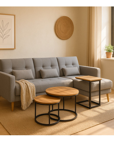 Sofá Abu – Chaiselongue cama con módulo reversible en gris Sofá Abu – Chaiselongue cama con módulo reversible en gris