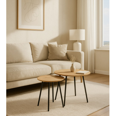 Mesas auxiliares Mar – Set de 2 en metal y roble