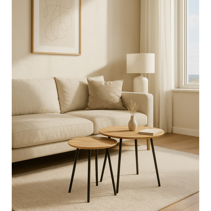 Mesas auxiliares Mar – Set de 2 en metal y roble