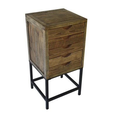 Mesa auxiliar Indi – Rústica con cajones tallados