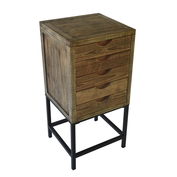 Mesa auxiliar Indi – Rústica con cajones tallados