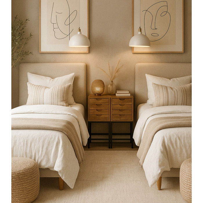 Mesa auxiliar Indi – Rústica con cajones tallados