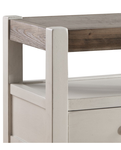 Mesita de noche Marlow – Estilo Country blanco y madera natural