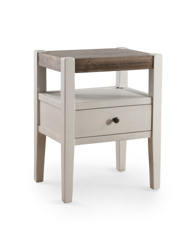 Mesita de noche Marlow – Estilo Country blanco y madera natural