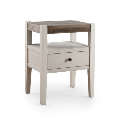 Mesita de noche Marlow – Estilo Country blanco y madera natural