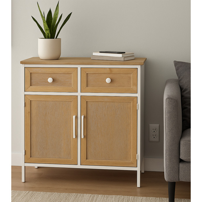 Aparador Nola – Mueble natural con estructura blanca