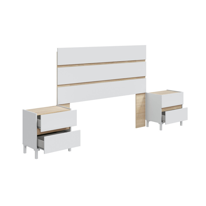 Pack Ébano – Cabecero con dos mesitas de noche moderno y funcional