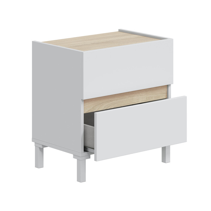 Mesita de noche Ébano– 2 cajones con guías metálicas y patas de ABS