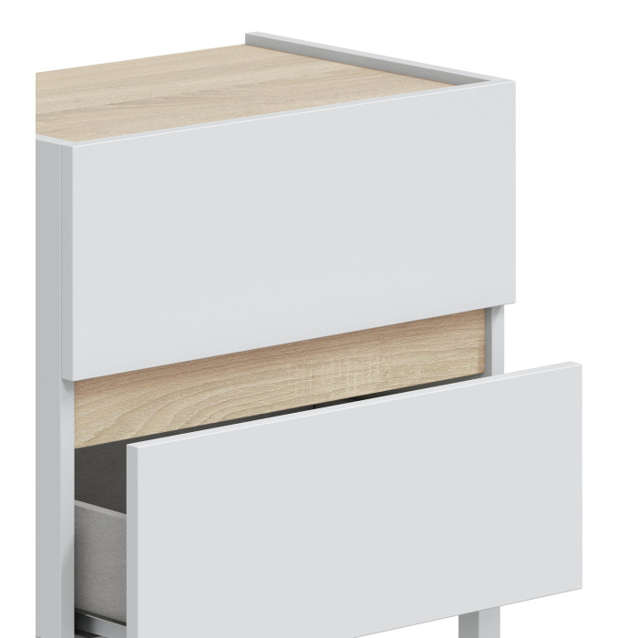 Mesita de noche Ébano– 2 cajones con guías metálicas y patas de ABS