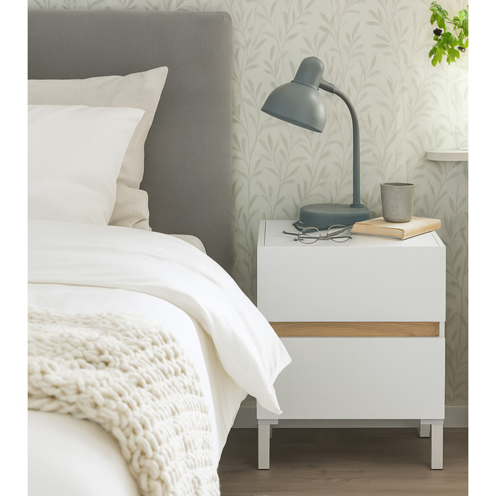 Mesita de noche Ébano– 2 cajones con guías metálicas y patas de ABS