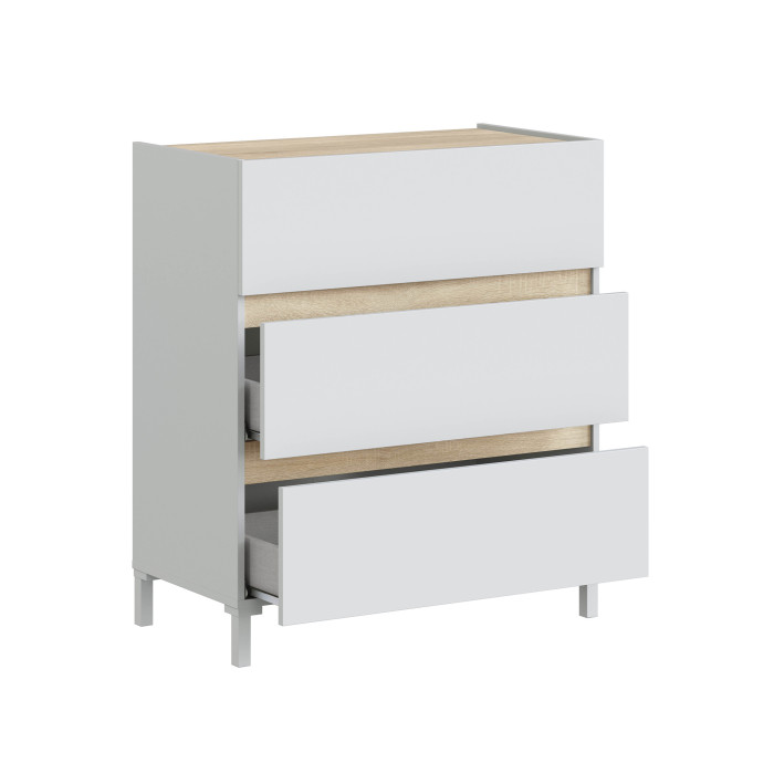 Cómoda Ébano 3 cajones – Con patas altas y fijación a pared