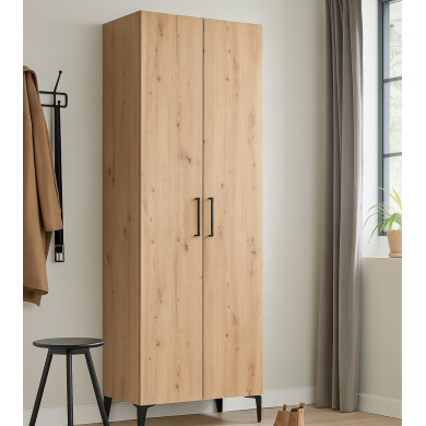 Zapatero Basile – Mueble alto con baldas regulables y acabado roble artisán