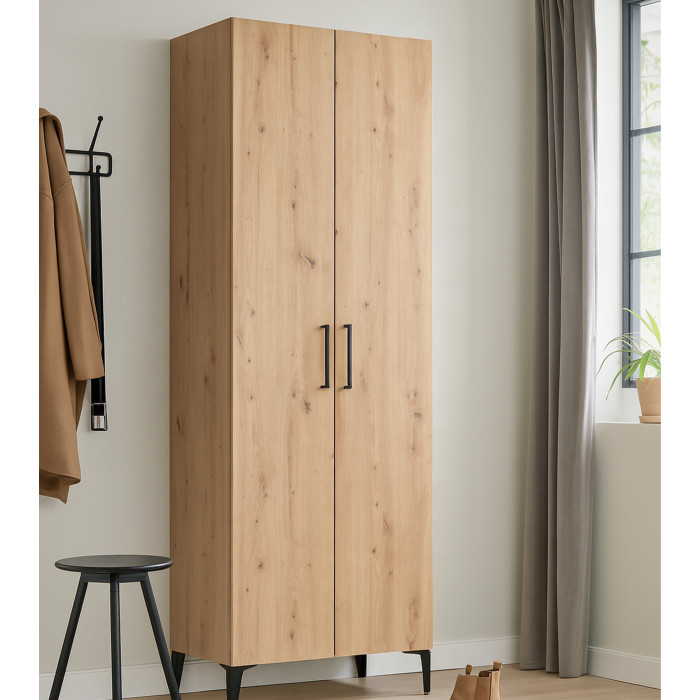 Zapatero Basile – Mueble alto con baldas regulables y acabado roble artisán