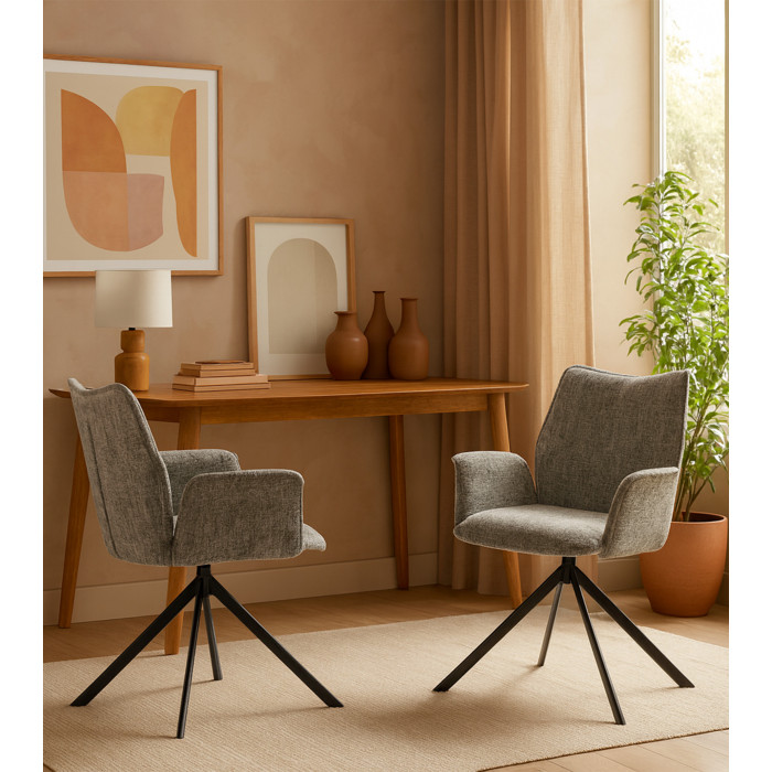 Silla Andrea con brazos – Tapizada y giratoria 180° con retorno