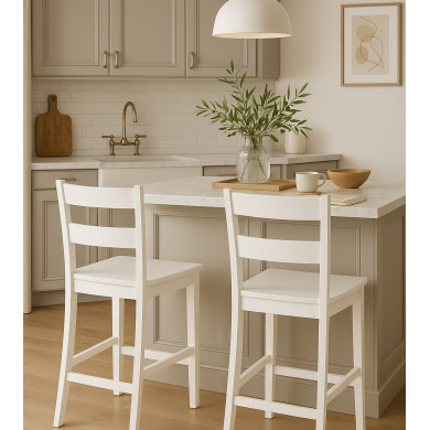 Taburete Tole – Taburete de madera lacada blanco para cocina o bar Taburete Tole – Taburete de madera lacada blanco para cocina o bar