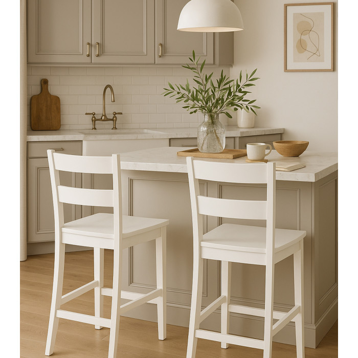 Taburete Tole – Taburete de madera lacada blanco para cocina o bar