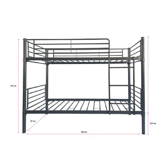 Litera Finy metálica – 2 camas de 90x190 cm con escalera y baranda