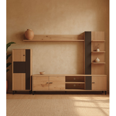 Mueble de salón Avion – Composición moderna con frentes en negro Mueble de salón Avion – Composición moderna con frentes en negro
