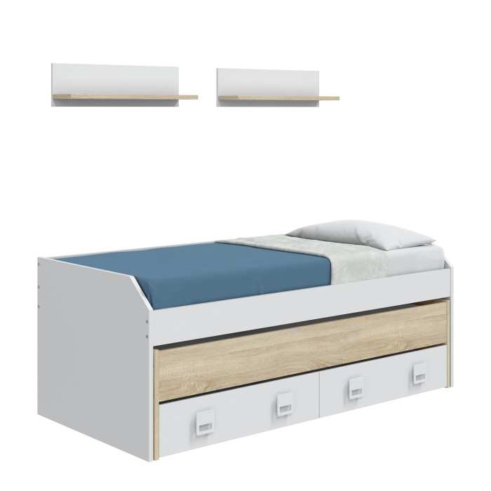 Cama nido Tomy con estantes – Doble cama y almacenaje práctico