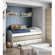 Cama nido Tomy con estantes – Doble cama y almacenaje práctico