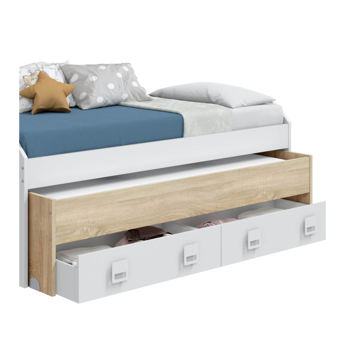 Cama nido Tomy con estantes – Doble cama y almacenaje práctico