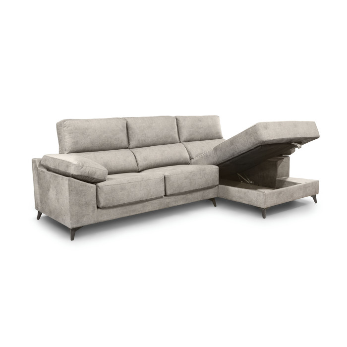 Sofá Chaise Longue Vis – Con arcón, asientos extraíbles y respaldos reclinables