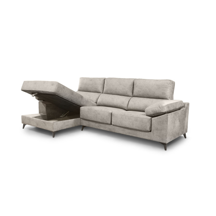 Sofá Chaise Longue Vis – Con arcón, asientos extraíbles y respaldos reclinables