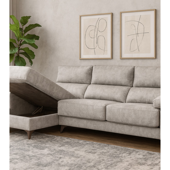 Sofá Chaise Longue Vis – Con arcón, asientos extraíbles y respaldos reclinables