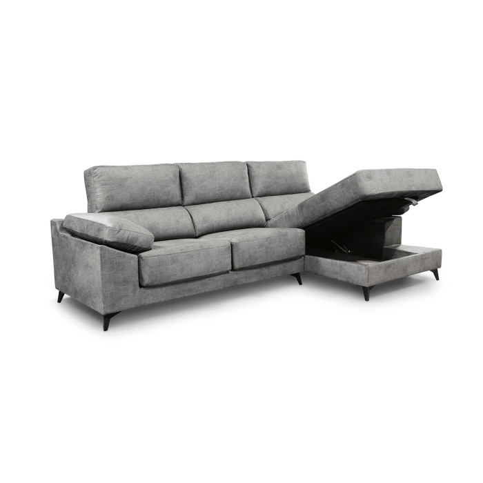 Sofá Chaise Longue Vis – Con arcón, asientos extraíbles y respaldos reclinables