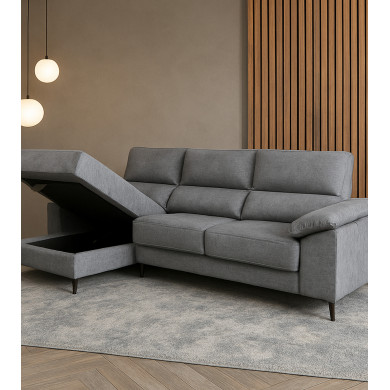 Sofá Chaise Longue Vis – Con arcón, asientos extraíbles y respaldos reclinables
