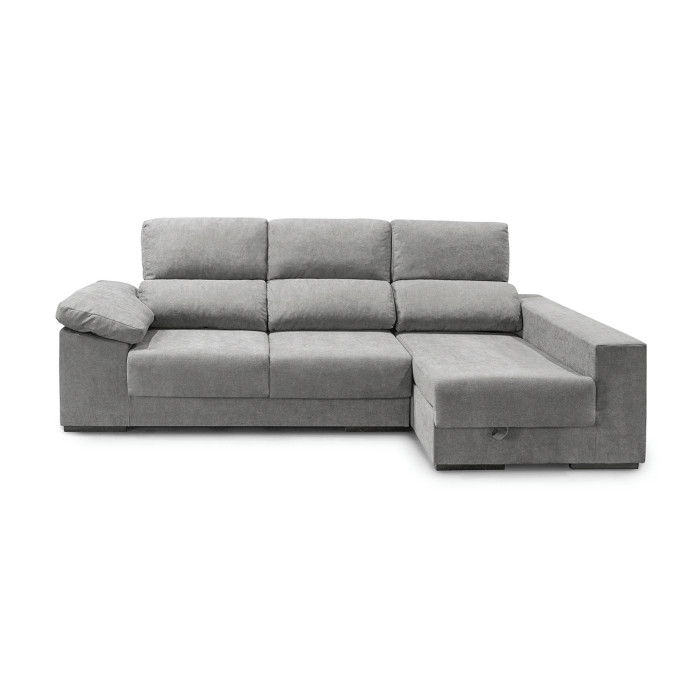 Sofá Chaise Longue Marcia – 3 plazas con asientos deslizantes, pouf y arcón