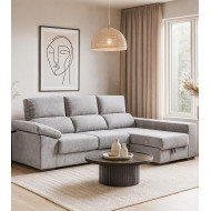 Sofá Chaise Longue Marcia – 3 plazas con asientos deslizantes, pouf y arcón