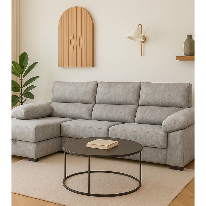 Sofá Chaise Longue Monti – Asientos extraíbles, respaldos reclinables y arcón