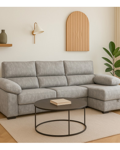 Sofá Chaise Longue Monti – Asientos extraíbles, respaldos reclinables y arcón Sofá Chaise Longue Monti – Asientos extraíbles, respaldos reclinables y arcón